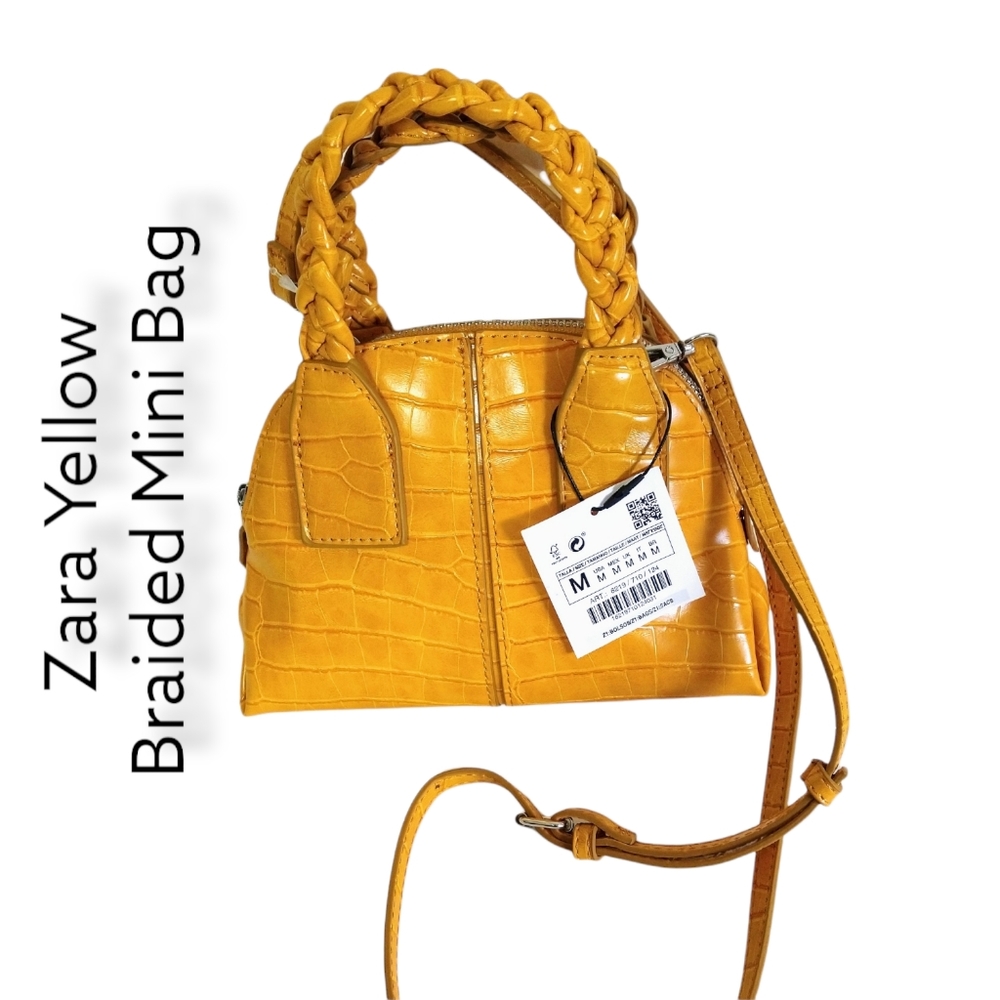 Zara Yellow Braided Crossbody Handbag NWT